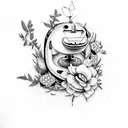 sewing machine, bird and flowers tattoo design idea