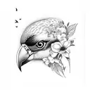 sewing machine, bird and flowers tattoo design idea