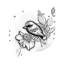 sewing machine with bird and flowers tattoo design idea