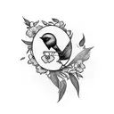 sewing machine with bird and flowers tattoo design idea