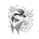 sewing machine with bird and flowers tattoo design idea