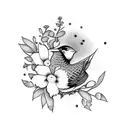 sewing machine with bird and flowers tattoo design idea