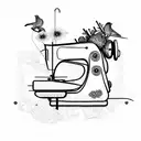 sewing machine, bird and flowers tattoo design idea