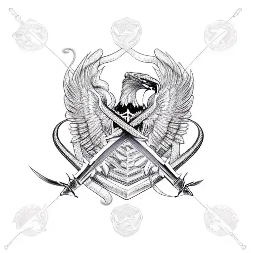 sword with snake fighting eagle tattoo design idea