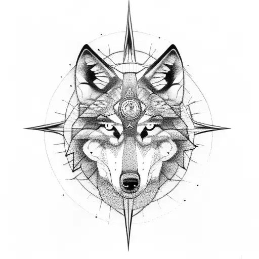 Wolf, Mountain, Compass and Christian cross tattoo design idea