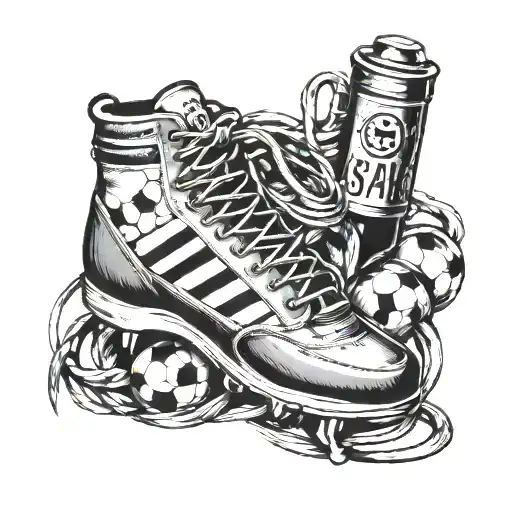A barber pole intertwined with soccer cleats tattoo design idea