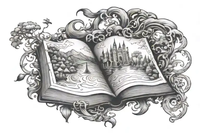book that opens to fantasy world simple tattoo tattoo design idea