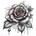 black cherry blossom roses  blood dripping in the center making some of the petals change to red tattoo design idea