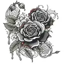 black cherry blossom roses  blood dripping in the center making some of the petals change to red tattoo design idea