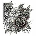 black cherry blossom roses  blood dripping in the center making some of the petals change to red tattoo design idea