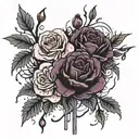 black cherry blossom roses  blood dripping in the center making some of the petals change to red tattoo design idea