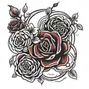 black cherry blossom roses  blood dripping in the center making some of the petals change to red tattoo design idea