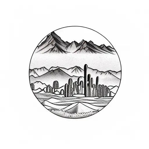 desert oasis mountains peace adventure tattoo design idea