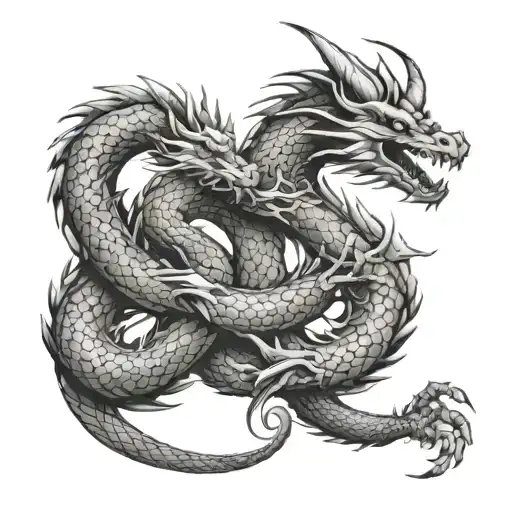 A dragon tattoo with three intertwined tails to symbolize the triplets' connection tattoo design idea