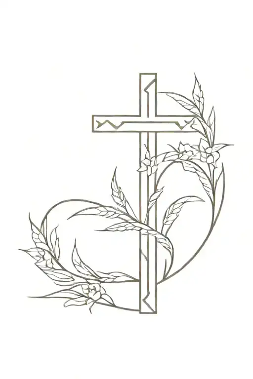 Cross with flowers and wheat stalk   tattoo design idea