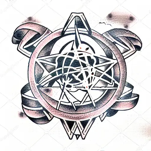 Physicist with atom and radiation symbol tattoo design idea