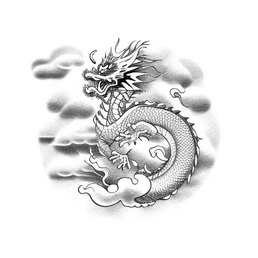 Chinese dragon clouds flying tattoo design idea