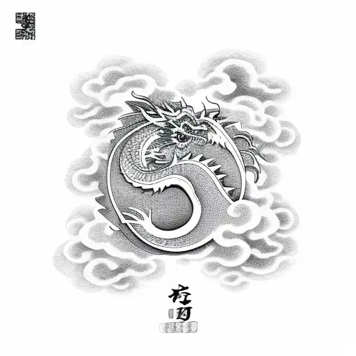 Chinese dragon clouds flying dragonballs chest sleeve tattoo design idea