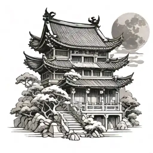 chinese buildings, japan tattoo design idea