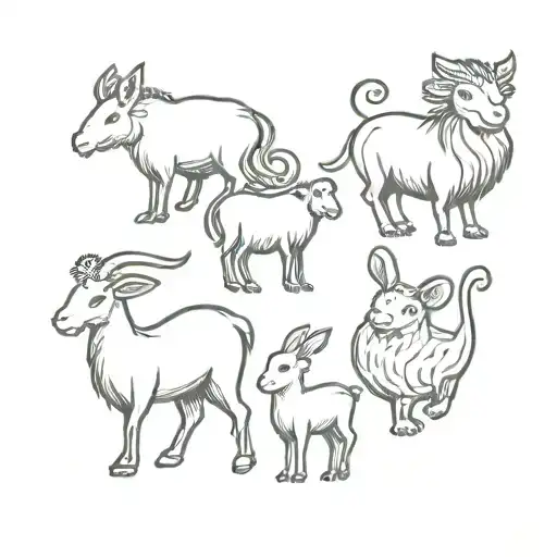 Dragon, Sheep, Monkey and Rabbit tattoo design idea