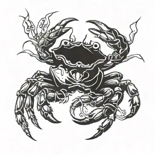 crab, immortal, gothic, antichrist, shadows, linear tattoo design idea