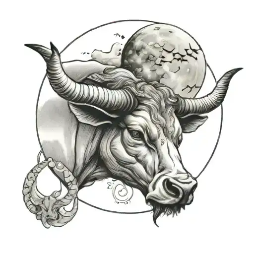 taurus and a full moon tattoo design idea