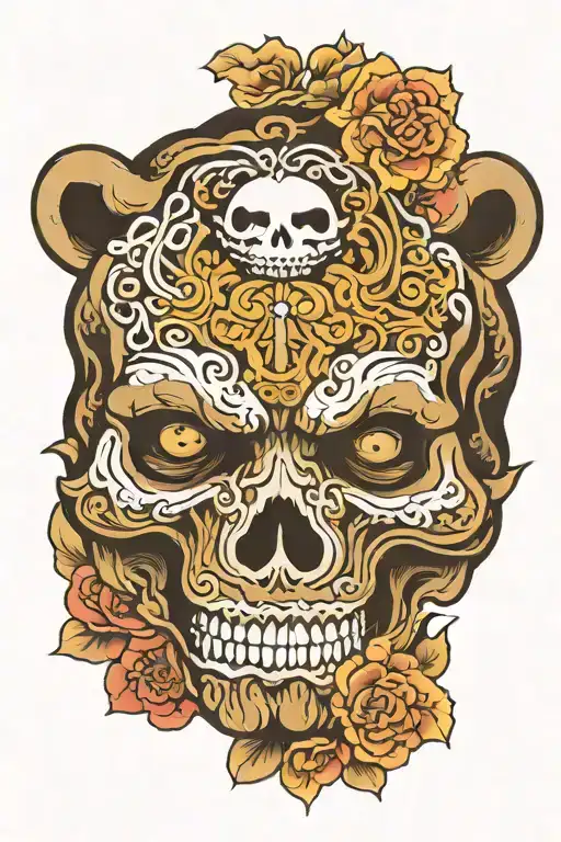 bear and skull tattoo design idea