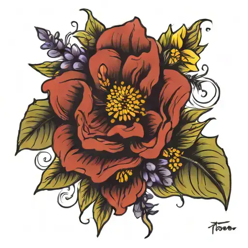 word "teresa" wild flowers tattoo design idea