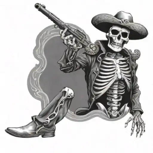 mariachi skeleton with gun and a cigarette  tattoo design idea