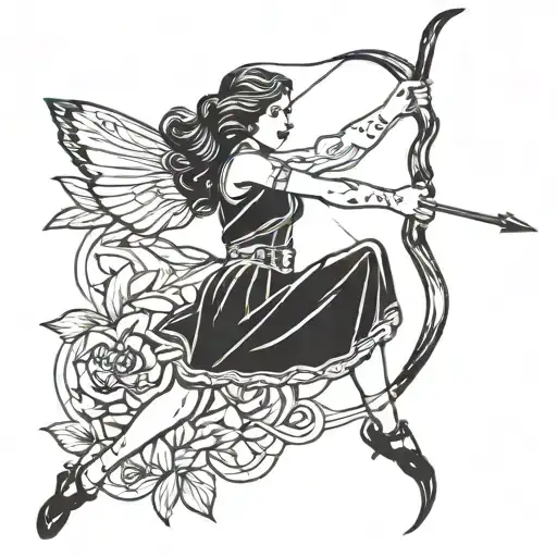 thight tattoo of woman holding bow and arrow  tattoo design idea