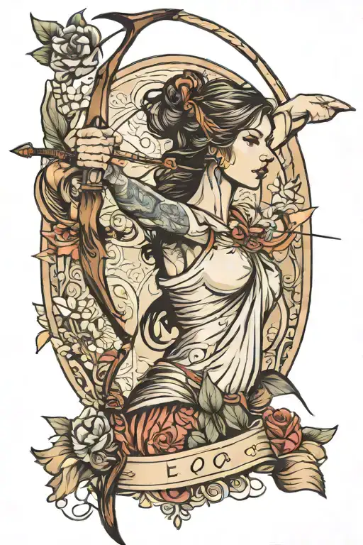 woman holding bow and arrow tattoo design idea