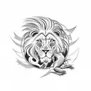 Lion in background with white doves plus a wave underneath with a fish under the wave and a crab tattoo design idea