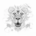 Lion in background with white doves plus a wave underneath with a fish under the wave and a crab tattoo design idea