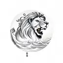 Lion in background with white doves plus a wave underneath with a fish under the wave and a crab tattoo design idea