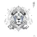 Lion in background with white doves plus a wave underneath with a fish under the wave and a crab tattoo design idea