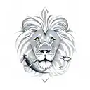 Lion in background with white doves plus a wave underneath with a fish under the wave and a crab tattoo design idea