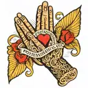 praying hands surrounded by the words IN LOVING MEMORY OF MY PARENTS tattoo design idea