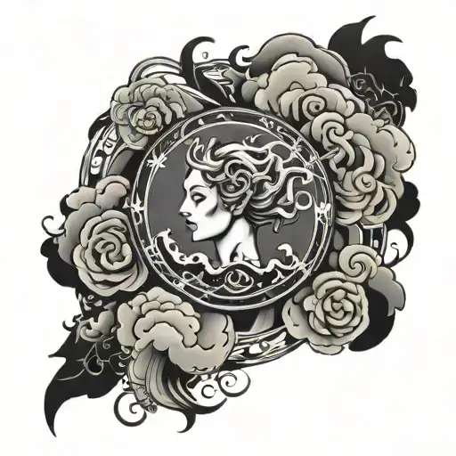 Main Themes and Design:** 1. **Storm Clouds Rising in the Center**: In the center of the design, some of it is dark and dense tattoo design idea