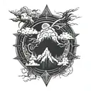 Main Themes and Design:** 1. **Storm Clouds Rising in the Center**: In the center of the design, some of it is dark and dense tattoo design idea