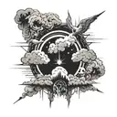 Main Themes and Design:** 1. **Storm Clouds Rising in the Center**: In the center of the design, some of it is dark and dense tattoo design idea