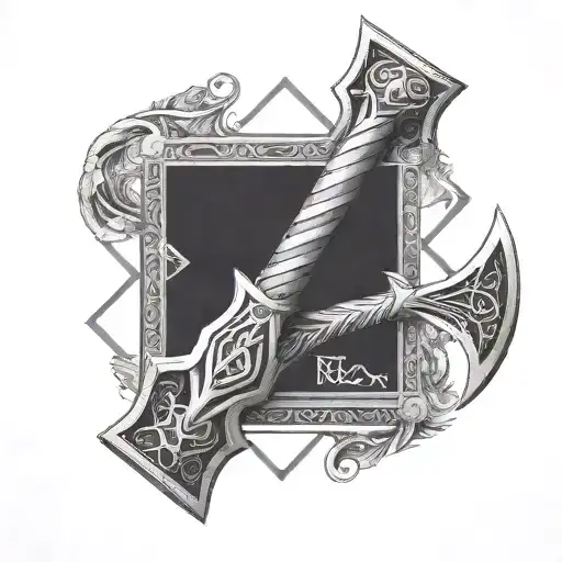 A geometric interpretation of Valhalla's halls with Thor's hammer integrated into the design, showcasing the connection between the Viking god and the legendary realm tattoo design idea