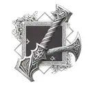 A geometric interpretation of Valhalla's halls with Thor's hammer integrated into the design, showcasing the connection between the Viking god and the legendary realm tattoo design idea