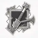 A geometric interpretation of Valhalla's halls with Thor's hammer integrated into the design, showcasing the connection between the Viking god and the legendary realm tattoo design idea