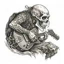 Outlaw skull playing guitar in profile tattoo design idea