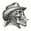 Outlaw skull playing guitar in profile tattoo design idea
