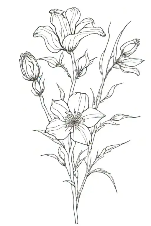 honeysuckle, sweet pea, thistle, tulip, poppy, tiger lily, hollyhock flowers tattoo design idea