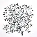 Black aquatint on white background of a eucalyptus tree, designed with golden ratios, intertwined with fibonacci sequenc tattoo design idea