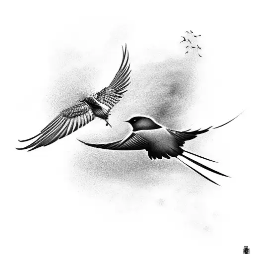 Black-grey tattoo of a bird hunter aiming at a flying bird tattoo design idea
