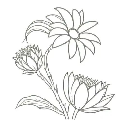 A minimalist design of a Gerbera daisy transforming into a shooting star, symbolizing your love for flowers and stars tattoo design idea