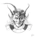 Loki's mischievous smile with a hidden dagger tattoo design idea